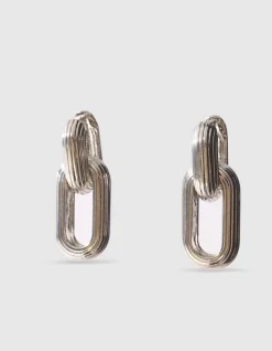 Lined Oval Oorbellen Zilver