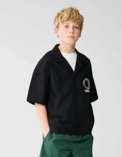Linnen Artwork Overshirt Zwart