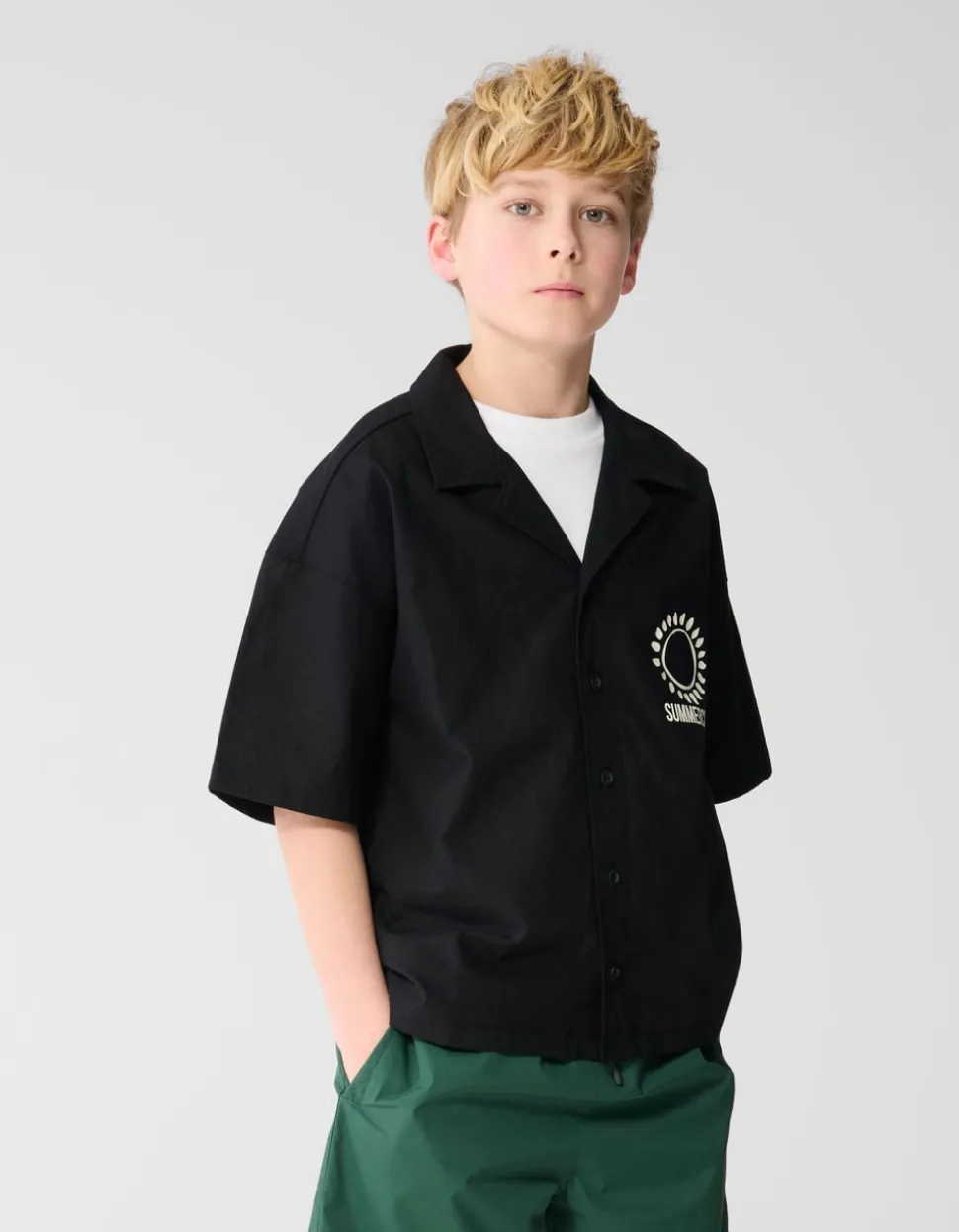 Linnen Artwork Overshirt Zwart