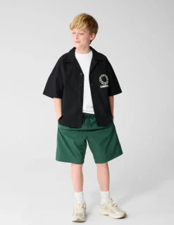 Linnen Artwork Overshirt Zwart