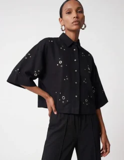 Linnen Eyelet Blouse Zwart