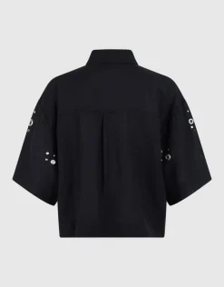 Linnen Eyelet Blouse Zwart