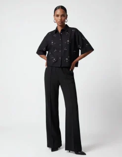 Linnen Eyelet Blouse Zwart