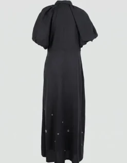 Linnen Eyelet Maxi Jurk Zwart