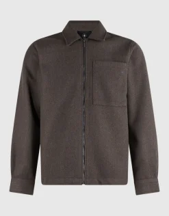 Melange Zip Overshirt Donkerbruin