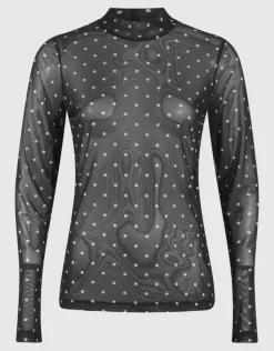 Mesh Polkadot Longsleeve Top Zwart