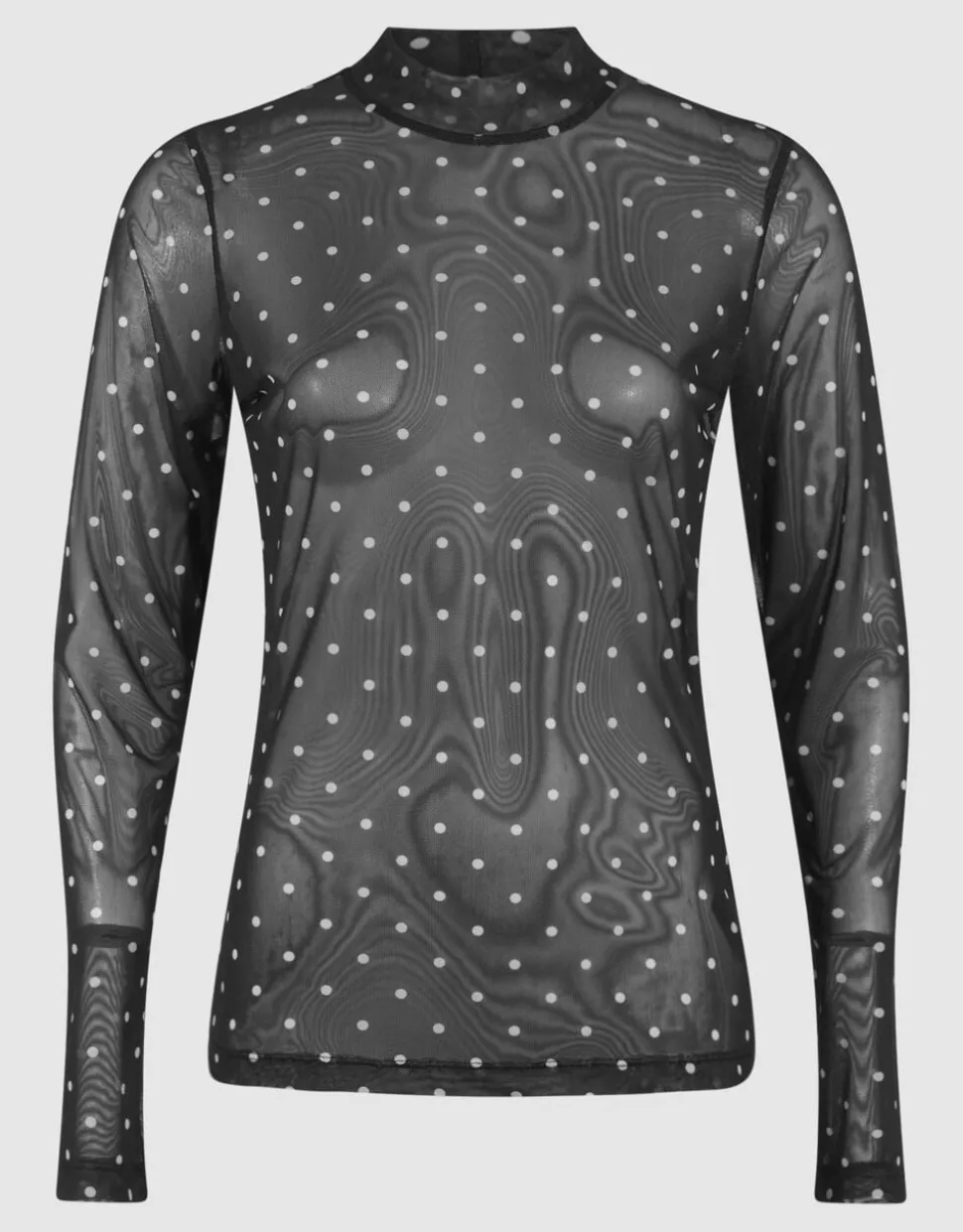 Mesh Polkadot Longsleeve Top Zwart