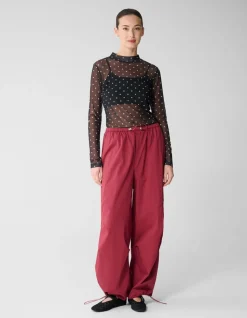 Mesh Polkadot Longsleeve Top Zwart