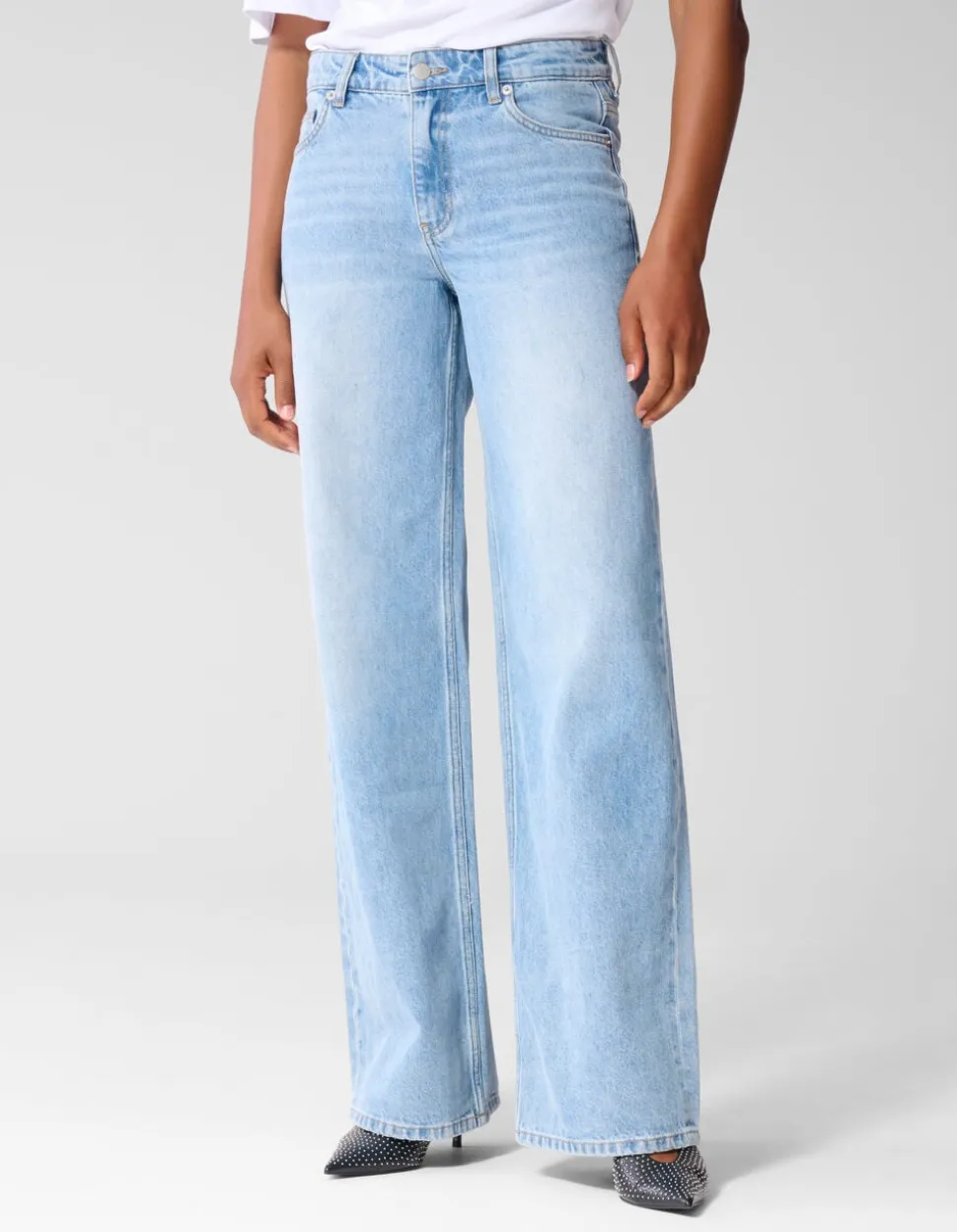 Mid Waist Wide Leg Fit Jeans Mediumstone