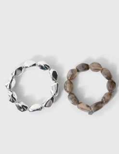 Natuurlijke Kralen Armbandenset Zilver/Grijs