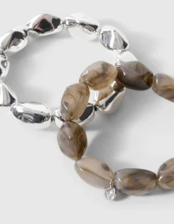 Natuurlijke Kralen Armbandenset Zilver/Grijs