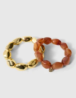 Natuurlijke Kralen Armbandenset Goud/Bruin