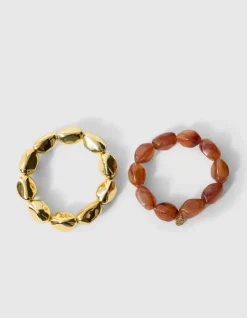 Natuurlijke Kralen Armbandenset Goud/Bruin