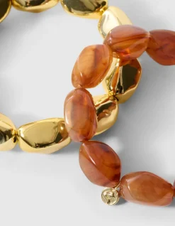 Natuurlijke Kralen Armbandenset Goud/Bruin