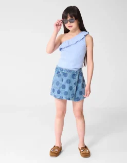 One Shoulder Rib Top Blauw