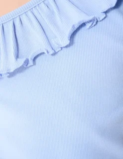 One Shoulder Rib Top Blauw