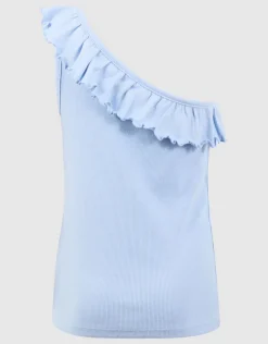 One Shoulder Rib Top Blauw
