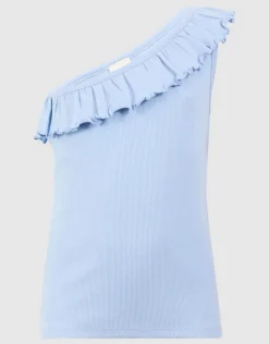 One Shoulder Rib Top Blauw