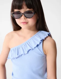 One Shoulder Rib Top Blauw
