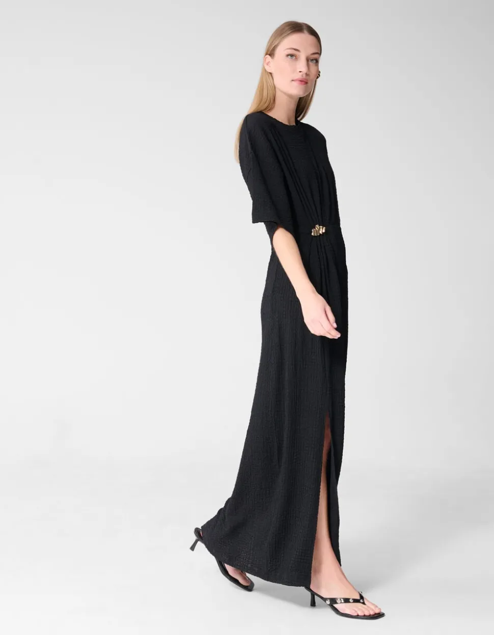 Organic Crinkle Maxi Jurk Zwart