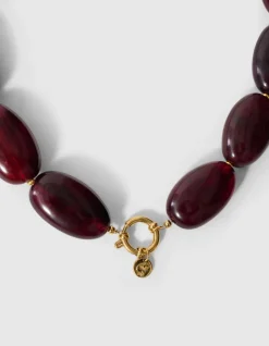 Ovale Stenen Ketting Donkerrood