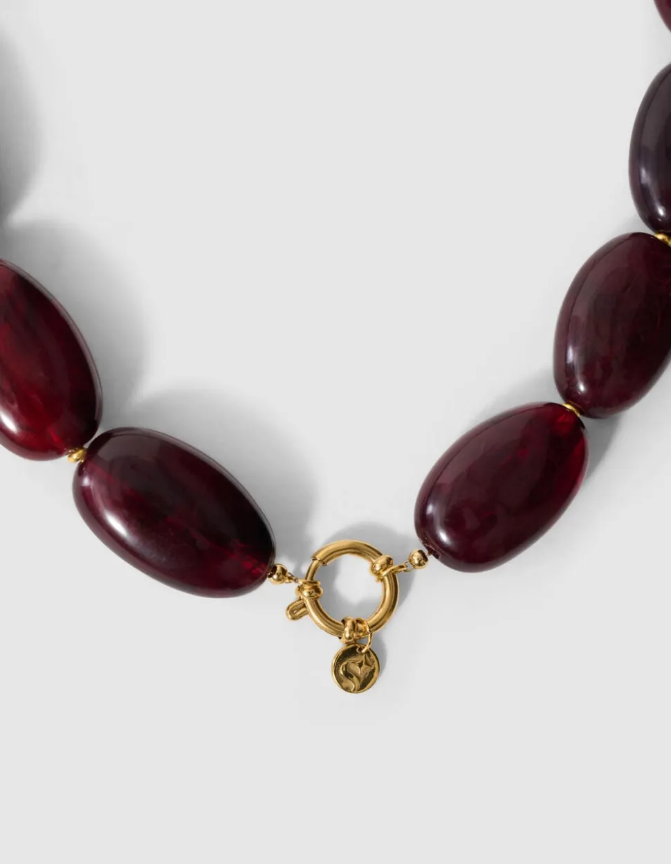 Ovale Stenen Ketting Donkerrood