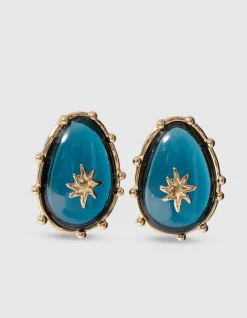 Oval Star Oorbellen Blauw/Goud