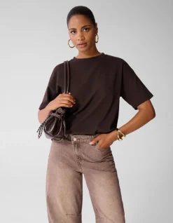 Oversized Basis T-shirt Donkerbruin