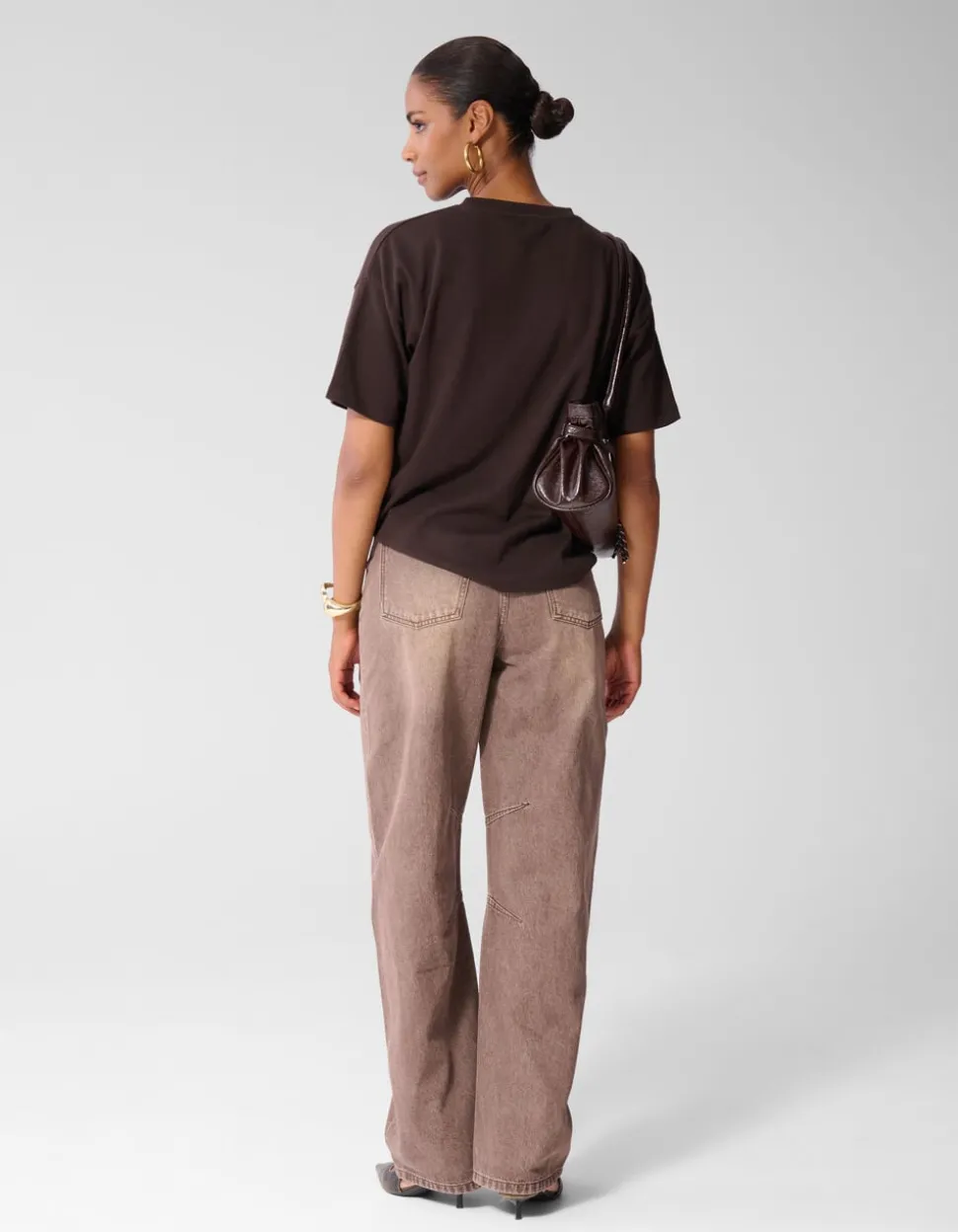 Oversized Basis T-shirt Donkerbruin