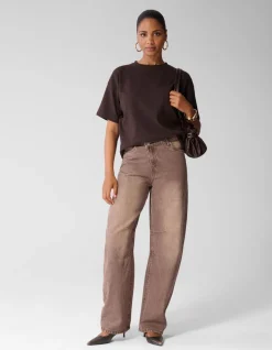 Oversized Basis T-shirt Donkerbruin