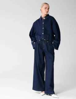 Oversized Fit Denim Blouse Donkerblauw