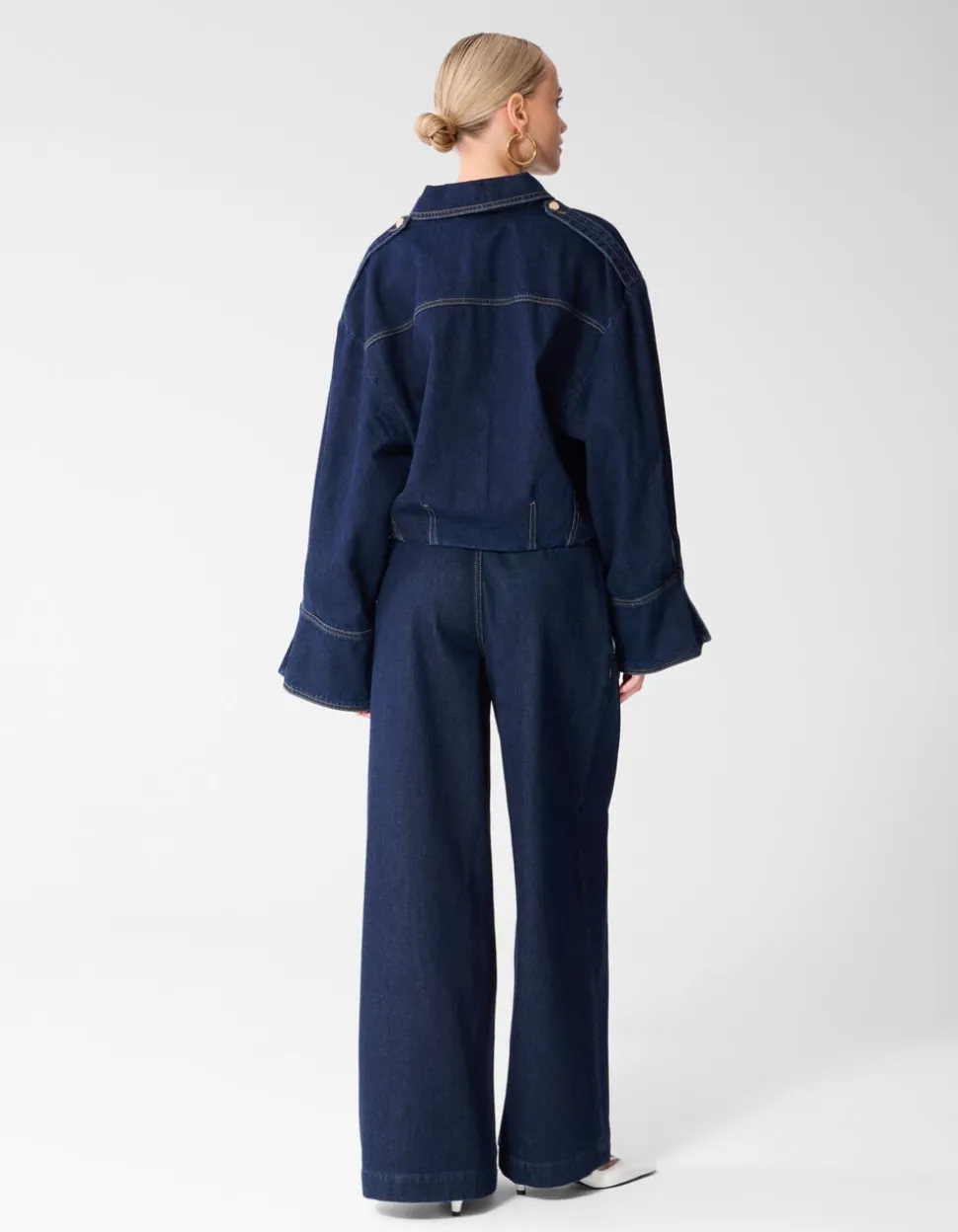 Oversized Fit Denim Blouse Donkerblauw
