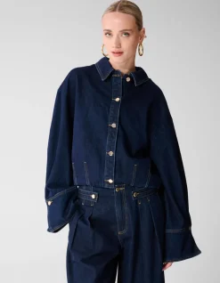 Oversized Fit Denim Blouse Donkerblauw