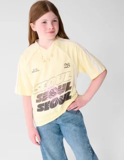 Oversized Fit Seoul Baseball T-shirt Lichtgeel