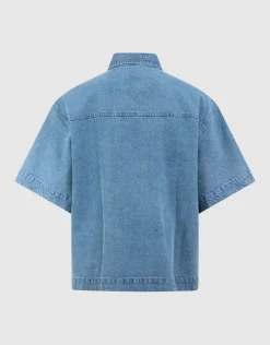 Oversized Fit Strass Denim Blouse Blauw