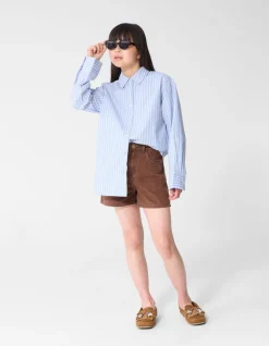 Oversized Fit Strass Poplin Blouse Lichtblauw