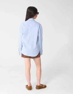 Oversized Fit Strass Poplin Blouse Lichtblauw