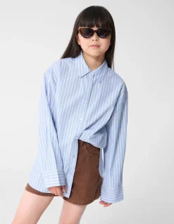 Oversized Fit Strass Poplin Blouse Lichtblauw