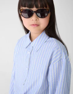 Oversized Fit Strass Poplin Blouse Lichtblauw