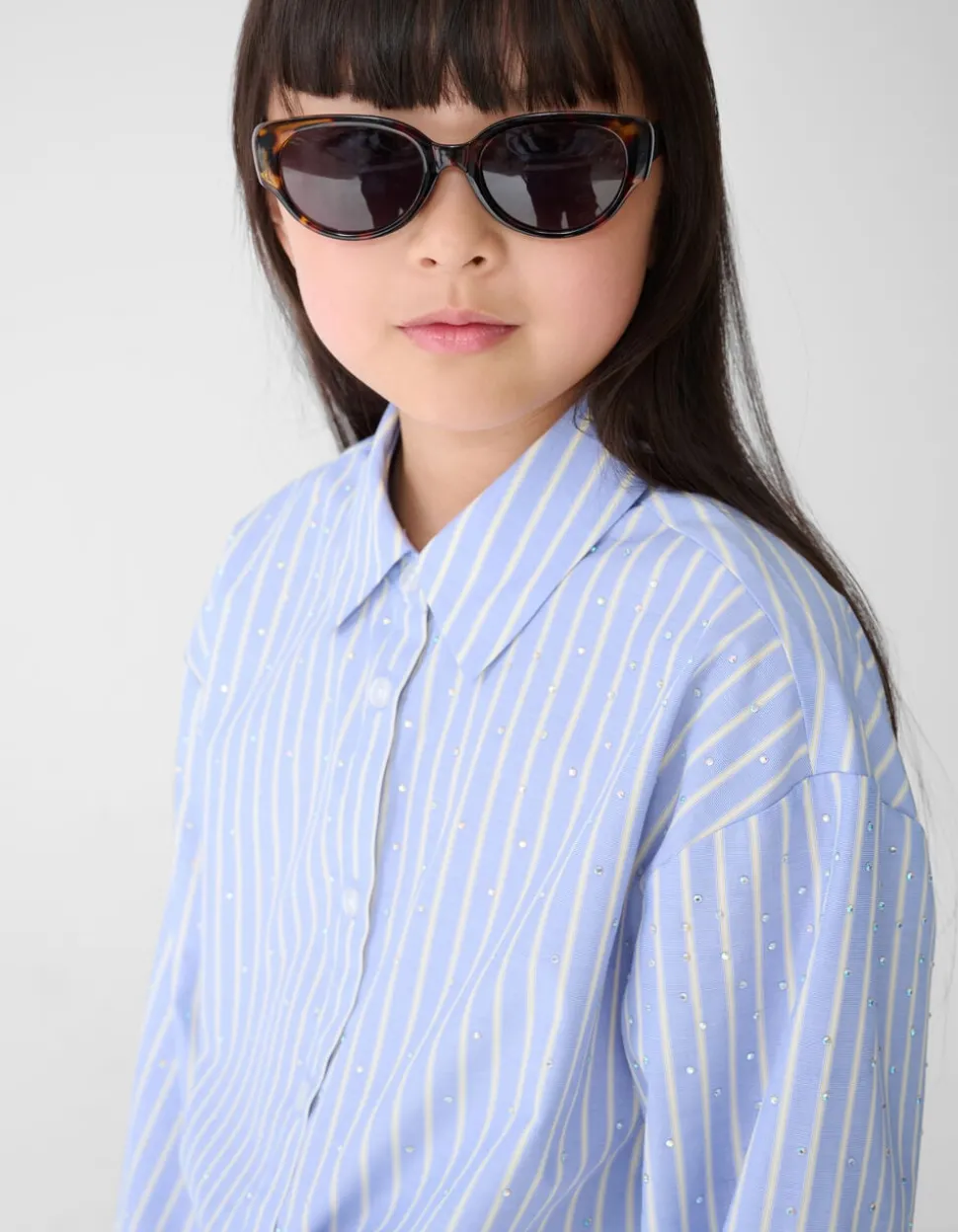 Oversized Fit Strass Poplin Blouse Lichtblauw