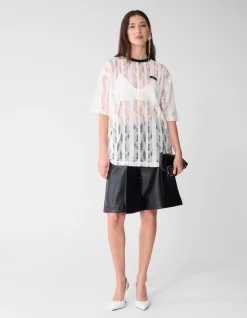 Oversized Kanten Label T-shirt Wit