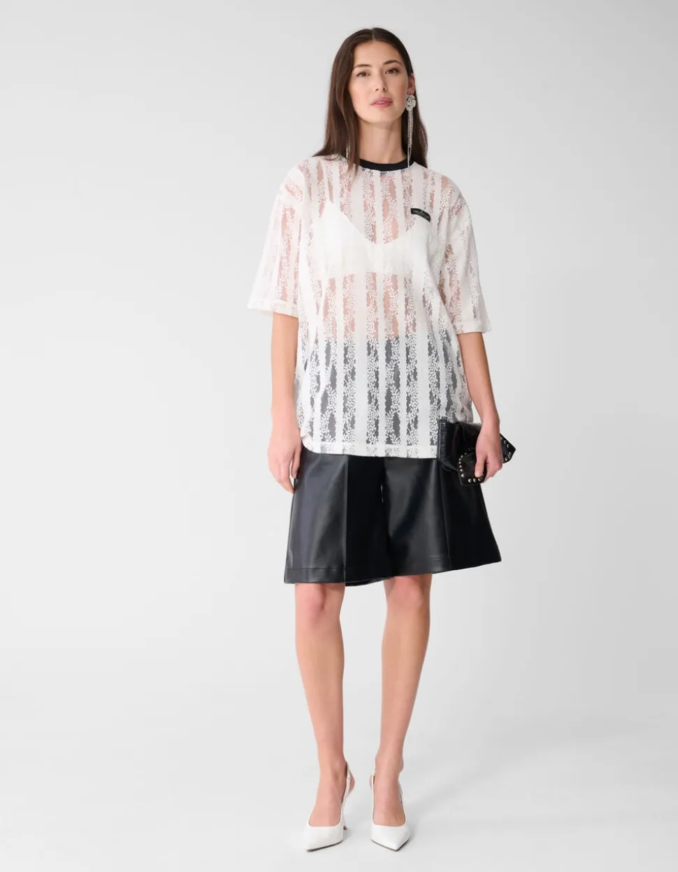 Oversized Kanten Label T-shirt Wit