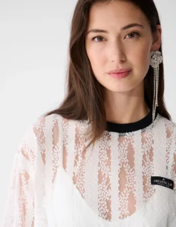 Oversized Kanten Label T-shirt Wit