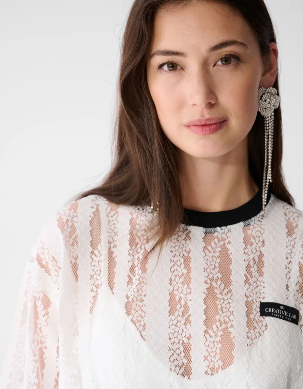 Oversized Kanten Label T-shirt Wit