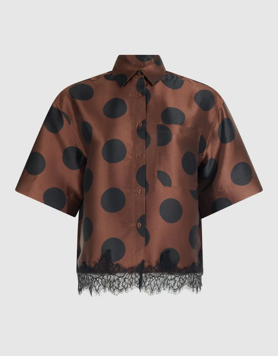 Oversized Kanten Polkadot Blouse Bruin