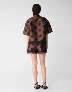 Oversized Kanten Polkadot Blouse Bruin