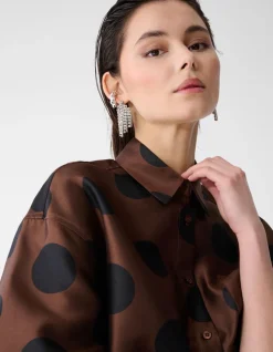 Oversized Kanten Polkadot Blouse Bruin