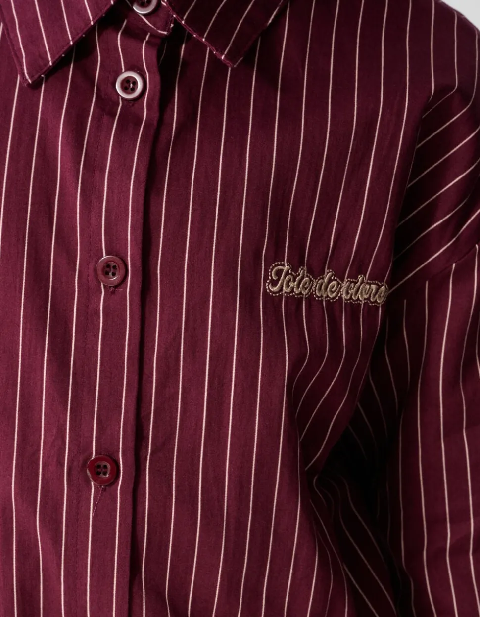 Oversized Lace Pinstripe Blouse Donkerrood