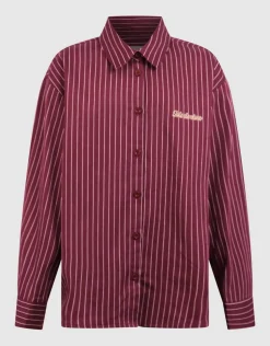 Oversized Lace Pinstripe Blouse Donkerrood