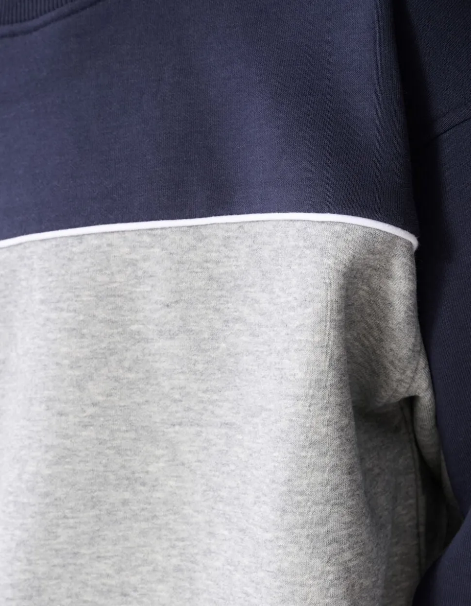 Oversized Piping Sweater Grijs/Donkerblauw